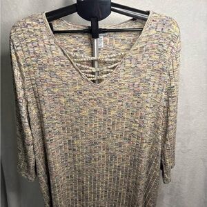 Catherines Multicolor Long Sleeve Top with V-Neck